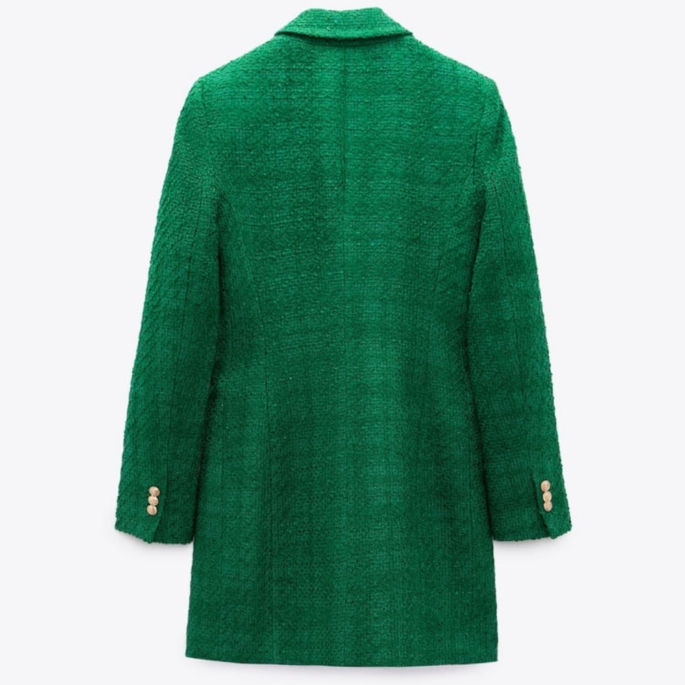 NWT Zara Green Texture Long Blazer Coat. Size M - Picture 3 of 17